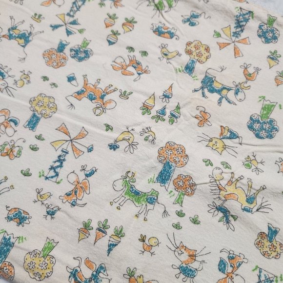 Vintage Cartoon Animal Print Satin Trim Crib Baby Blanket 31” X 44” - Picture 3 of 6